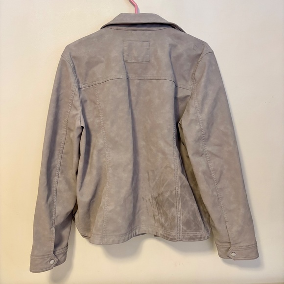 Sam Edelman Faux Leather Collared Snap Button Shirt Jacket Light Grey Womens XL - Picture 2 of 6